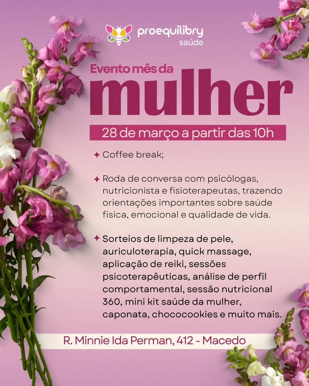 Não perca nosso evento especial do Mês da Mulher! 🌸

No dia 28 de março, a partir das 10h, preparamos uma manhã única n